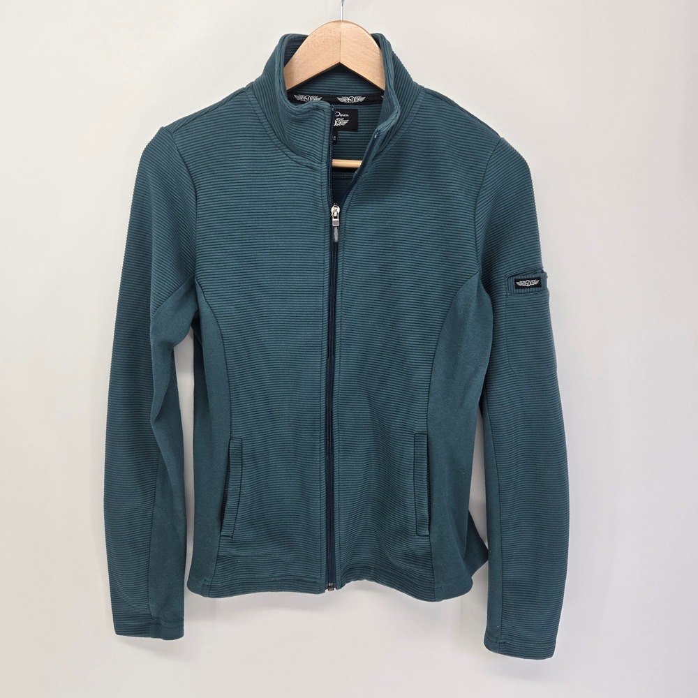 Straight Down Full Zip Jacket Womens S Teal Ribbed Textured Golf Activewear Mock